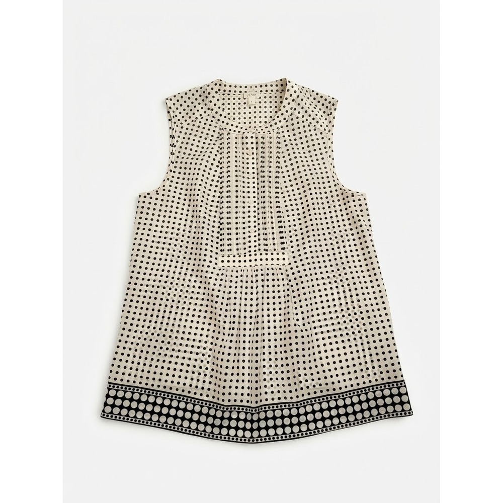 J.Crew Polka Dot Blouse Womens 4 Cream Pintuck Sleeveless Top Good
